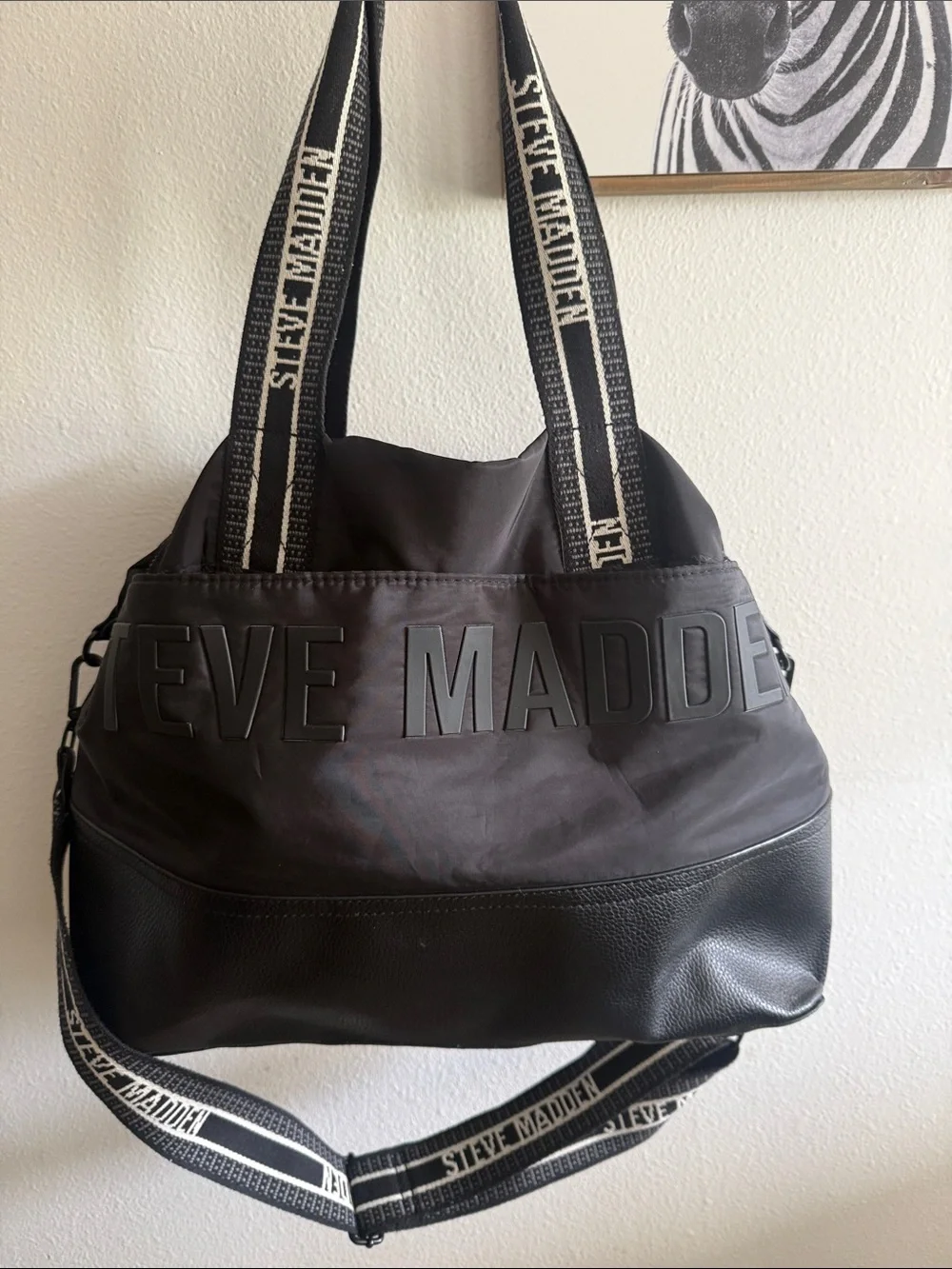 Steve Madden Black and White Duffel Bag
